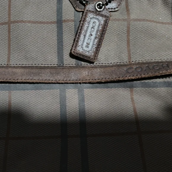 Coach Camden Tattersall Plaid Canvas Tote Bag Weekend Travel Shoulder Brown